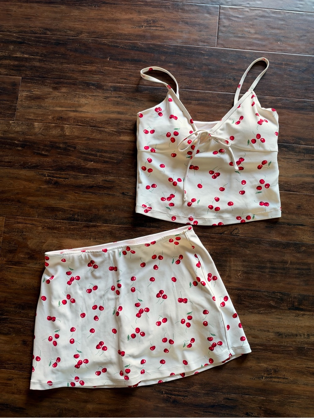 A&F Cherry Print Cream Cami & Skort Set